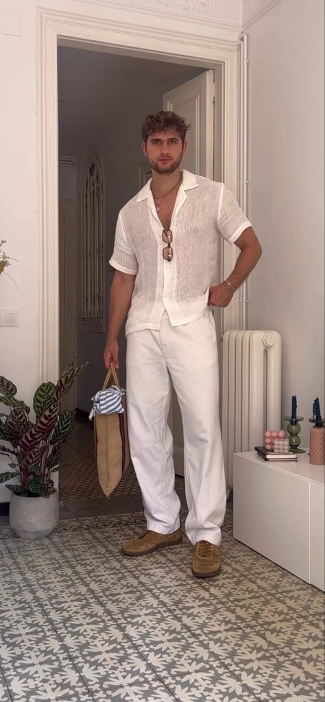 Men In Italy Fashion, Mediterranean Men’s Fashion, Italy Trip Outfits Men, Latin Men Fashion, Summer Inspo Men, Italian Male Fashion, Latino Style Outfits Men, Men Miami Outfits, Mens Miami Outfits