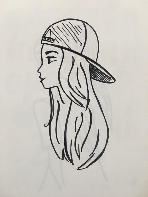 Drawing of girl with hat in marker Girls Wearing Hats Baseball Caps, Which Hat Drawing, Girls In Caps, Which Hat, Long Hair Drawing, Girls Wearing Hats, Cap Drawing, Hospital Building, Hat Drawing