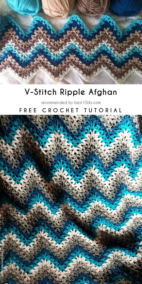 Ripple Stitch Crochet, Crochet Ripple Afghan Pattern, Afghan Crochet Patterns Easy, Crochet Ripple Afghan, Crochet Ripple Pattern, Crochet Ripple Blanket, Ripple Blanket, Ripple Afghan, Knitting Patterns Free Blanket