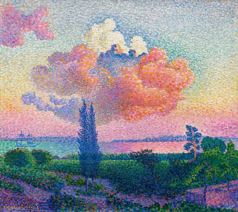 The Pink Cloud (1896) painting in high resolution by Henri-Edmond Cross. Original from The Cleveland Museum of Art. Digitally enhanced by rawpixel. | free image by rawpixel.com / The Cleveland Museum of Art (Source) Pointillism Painting, Henri Edmond Cross, Cross Wall Art, Public Domain Art, Cloud Canvas, Aubrey Beardsley, Edouard Manet, Pink Cloud, Poster Shop