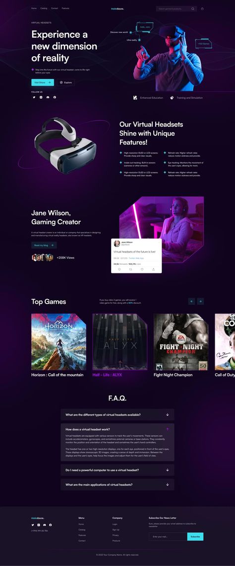 Blog Page Design Website Layout, Gaming Website Design Inspiration, Purple Website Design Inspiration, Website Design Purple, Tech Design Graphic, Gaming Website Design, Tech Landing Page, Purple Website Design, Tech Web Design