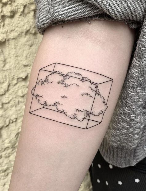 Cloud Box Tattoo - Get an InkGet an Ink Dream Tattoo Ideas, Istanbul Tattoo, Chemistry Tattoo, Pixel Tattoo, Cloud Tattoo Design, Box Tattoo, Square Tattoo, 2024 Tattoo, Geometric Line Tattoo