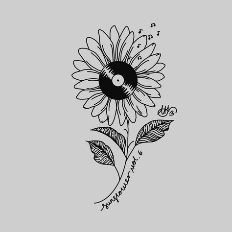 Harry Styles Sunflower Tattoo, Sunflower Vol 6 Tattoo, Sunflower Tattoo Stencil, Harry Styles Sunflower Vol 6, Record Player Tattoo, 6 Tattoo, Harry Tattoos, Pottery Stamps, Harry Styles Tattoos