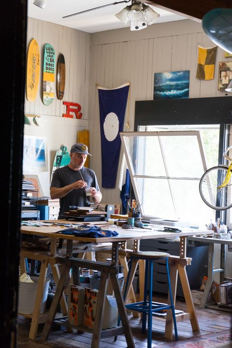 Surf Shacks 093 – Scott Richards – Indoek Surf Shacks, Creative Department, Where Are You Now, Surf House, Surf Shack, Clear Glass Jars, School Trip, Desk Setup, Studio Space