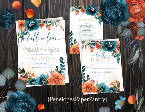 Teal And Orange Wedding Invitations, Teal Western Wedding, Fall Wedding Themes Colors, October Wedding Ideas Outdoor, Dark Teal And Rust Orange Wedding, Teal And Burnt Orange Wedding, Burnt Orange And Teal Wedding, Teal Fall Wedding, Teal Orange Weddings