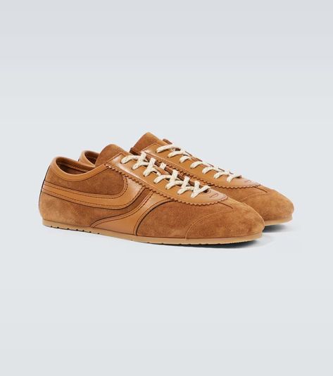 Dries Van Noten Suede sneakers | Smart Closet Suede Sneakers Outfit, Dries Van Noten Shoes, Smart Closet, Tan Trim, Brown Sneakers, Sneakers Outfit, Suede Sneakers, Dries Van Noten, Shoe Box