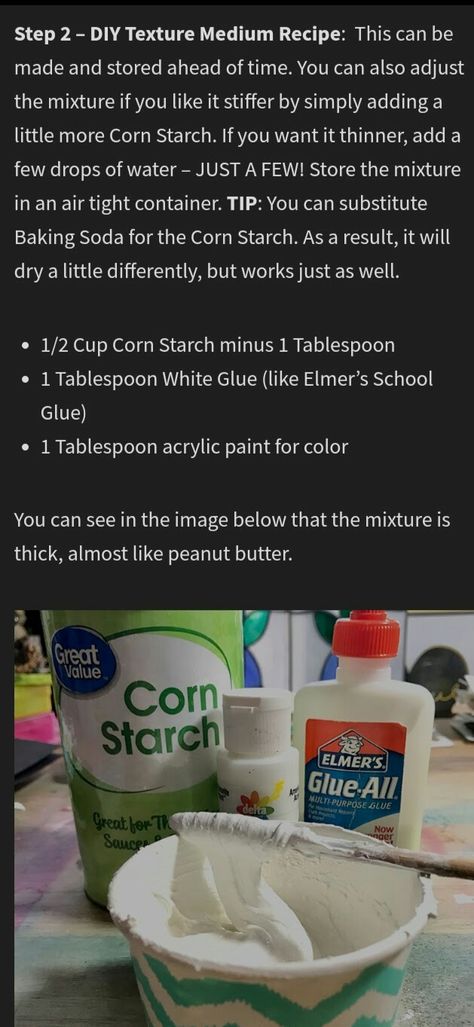 Texture Art Recipe, Modeling Paste Recipe, Baking Soda Texture Paint, Diy Modeling Paste Recipe, Homemade Texture Paste, How To Make Texture Paste, How To Make Paste For Sculpture Painting, Texture Painting Techniques, Steampunk Mixed Media