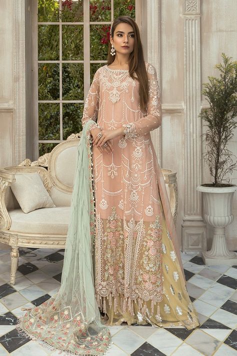 Long Shirt With Plazo, Shirt With Plazo, Organza Suits, Pakistani Designer Suits, Net Dress, Pakistani Salwar Kameez, Chiffon Collection, Maria B, Salwar Kameez Designs