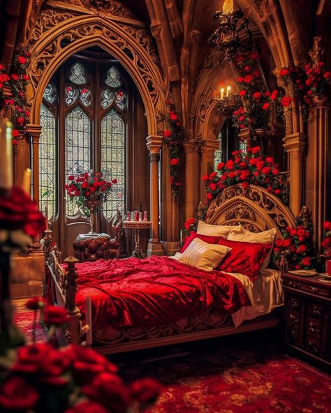 Dina Dennaoui (@lulumoonowlbooks) | Instagram Gothic Bed, Royal Room, Gothic Medieval, Fantasy Bedroom, Romantic Bed, Fantasy Rooms, Inspired Bedroom, Romantic Room, Goth Home Decor