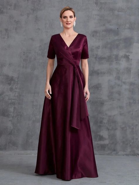 Womens' Surplice Neck Satin Formal Dress | SHEIN USA Satin Dress Burgundy, Satin Formal Dress, Dress Inspo, Satin Dress, Bride Dress, Formal Dress, Satin Dresses, Dress P, Fashion Online Shop