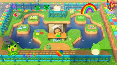 Frog Pond Acnh, Acnh Kidcore Builds, Acnh Kidcore Build Ideas, Kidcore Animal Crossing, Kidcore Island, Animal Crossing Music, Duck Island, Acnh Kidcore, Frog Pond