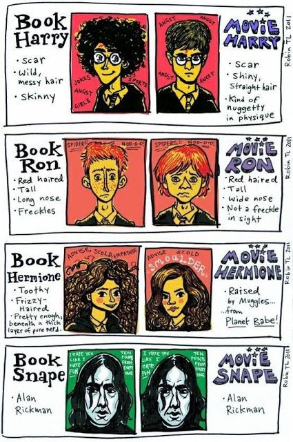 Realm Beyond Sight: Harry Potter book characters compared to their mov... Meme Harry Potter, Books Vs Movies, Fanfiction Recommendations, Humour Geek, Buku Harry Potter, Movies Quotes, Under Your Spell, Harry Potter Jokes, Harry Potter Love