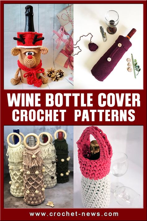 Crochet Wine Bottle Cover, Wine Bag Pattern, Crochet Wine, Christmas Wine Bottle Covers, Wine Bottle Sleeves, Crochet Christmas Hats, Easy Crochet Slippers, Christmas Wine Bottle, Dog Sweater Crochet Pattern