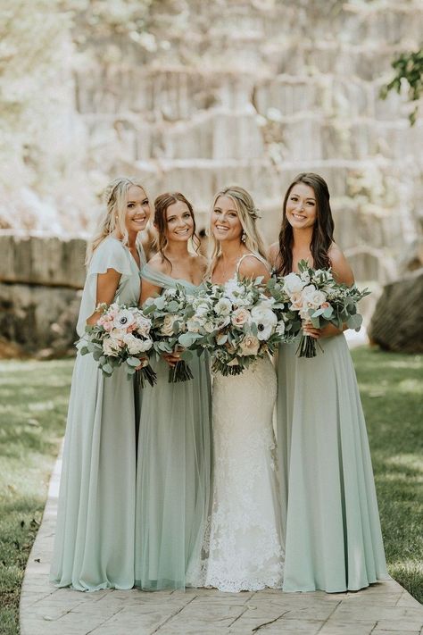 Sage Green Wedding Bridesmaid, Sage Green Wedding Colors, Popular Bridesmaid Dresses, Mint Green Bridesmaid Dresses, Mint Bridesmaid Dresses, Sage Green Bridesmaid Dress, Wedding Color Trends, March Wedding, Halter Bridesmaid Dress