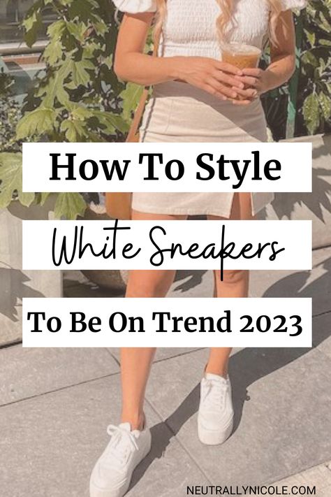 There's no denying that white sneakers are the ultimate in stylish and modern footwear. They never go out of style, they're comfortable and they can be dressed up or down to suit any occasion. Whether you're looking for a casual, classic look, or want to make a fashion statement, trendy white sneakers for women are the perfect way to create any look. From pairing them with jeans and tees to skirts and dresses, there's a way to style white sneakers for any wardrobe. White Canvas Shoes Outfit Women, Outfit For White Shoes, Style White Sneakers Women, White Shoes With Dress Outfit, White Sneaker Dress Outfit, How To Style Adidas Sneakers, Outfit Ideas With White Sneakers, White Sneakers Outfit Dress, Footwear For Dresses