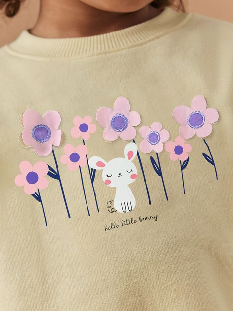 COLOR Apricot GENDER Baby Girl, Girl MATERIAL Cotton PATTERN Cartoon SEASON Spring, Autumn SIZE (AGE) 90 (12-24M), 100 (2-3Y), 110 (3-5Y), 120 (5-7Y), 130 (7-8Y), 140 (8-10Y) Rabbit And Flowers, Girls Tshirt, Girl Material, Bunny Design, Design Sweatshirt, Cartoon Rabbit, Bunny Designs, Girls Cartoon, Rabbit Cartoon