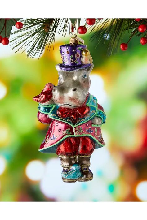 HF2K0 Jay Strongwater Fancy Hippo Christmas Ornament Hippo Christmas, Chocolate Ornament, Magic Santa, Friend Christmas Ornaments, Fancy Sprinkles, Fruit Ornaments, Luxury Christmas Tree, Llama Christmas, Jay Strongwater