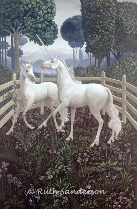 FUN413_Unicorn Tapestry Ruth Sanderson, Unicorn Tapestry, Unicorn And Fairies, Magical Horses, Unicorn Pictures, Fantasy Horses, The Last Unicorn, Beautiful Unicorn, Mythical Beast