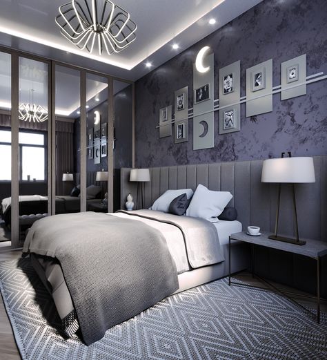 My visualization project: Modern Bedroom with Lilac walls Lilac Walls, Autodesk 3ds Max, Modern Bedroom, Lilac, Apartment, Dream House, Bedroom, Wall