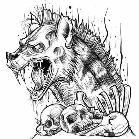 Aesthetic Ambition on Instagram: “This insanely cool hyena design is up for grabs as a tattoo from @art_delamuerte ‼️ act fast, this guy won’t last long! #tattoo #tattoos…” Hyena Skull Drawing, Hyena Tattoo Designs, Wolf Attacking, Drawing Of A Wolf, Hyena Tattoo, Long Tattoo, Sketches Aesthetic, Becoming A Tattoo Artist, Skull Drawing