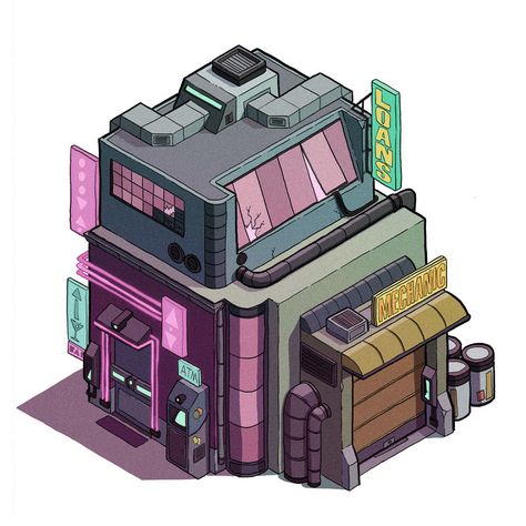 Cyberpunk House, Cyberpunk Building, Scifi Building, 3d Pokemon, Sci Fi Building, Isometric Drawing, Sci Fi City, Sci Fi Environment, New Retro Wave