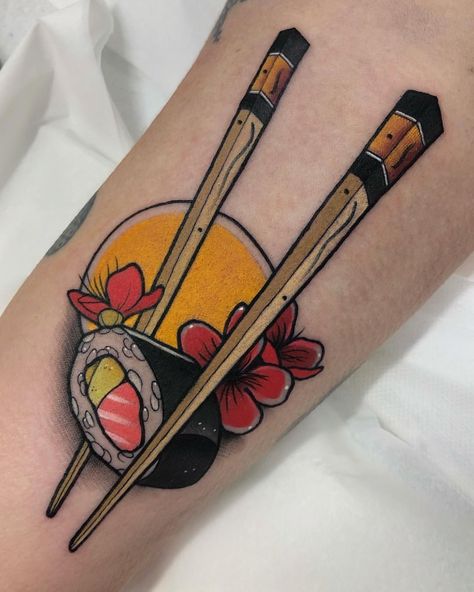 Sushi Tattoo, Euphoria Tattoo, Pizza Tattoo, Trending Tattoos, Food Tattoos, Traditional Sleeve, New School Tattoo, Sitges, Neo Traditional