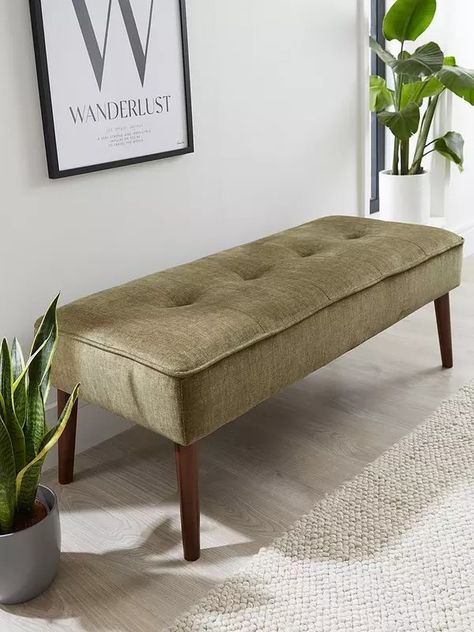 Mid Century Victorian Living Room, Sitting Bench In Living Room, Bench Sofa Living Room, Front Entry Bench, Living Room Bench Seating, Cupboard Ideas, Seating Bench, Victorian Hallway, Sitting Bench