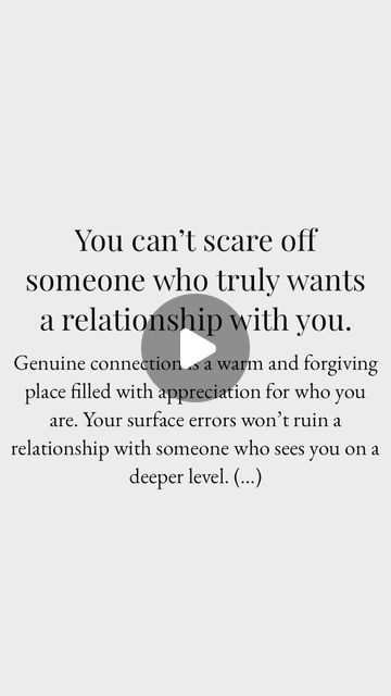 Bambie Blom | relationship coach on Instagram: "Someone who wants to build a relationship with you is naturally open about it. 
They find a way to show it because they don’t want you to doubt their intentions.
They wouldn’t risk losing you over a misunderstanding. 

…
Follow for simple tools to improve your relationships 🌱
Like and save the reel if it was helpful 🌱

… 
You can’t scare off someone who truly wants a relationship with you. 

Genuine connection is a warm and forgiving place filled with appreciation for who you are. 

Your surface errors won’t ruin a relationship with someone who sees you on a deeper level. 

Connection is rare, and we cling to it, even when we have no idea how to navigate it. 

You recognize the right person by their consistent effort to stay connected and w Genuine Connection, Relationship Coach, Find A Way, Stay Connected, A Relationship, Losing You, Want You, Tools, Quotes