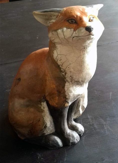 Ceramic Fox Sculpture, Raku Sculpture, Fox Statue, Fox Ceramic, Ceramic Fox, Fox Sculpture, Pottery Animals, Ceramic Art Sculpture, Sculptures Céramiques