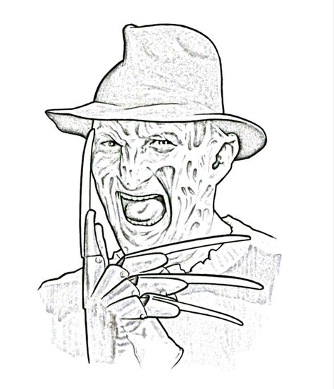 Horror Movie Tattoos Ideas Simple, Freddy Krueger Coloring Pages, Freddy Tattoo Design, Freddy Krueger Art Drawing, Jason Tattoo Stencil, Freddy Krueger Stencil, Freddy Krueger Sketch, Freddy Krueger Tattoo Stencil, Horror Artwork Drawings