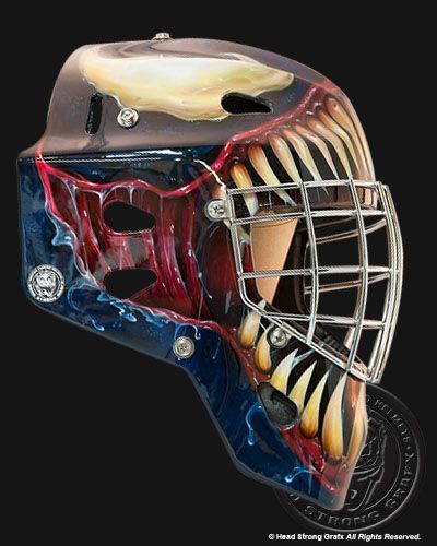 Custom Helmet Paint, Field Hockey Goalie, Nhl Goalie, Goalie Gear, Hockey Room, Hockey Helmet, Helmet Designs, Hockey Gear, Helmet Paint