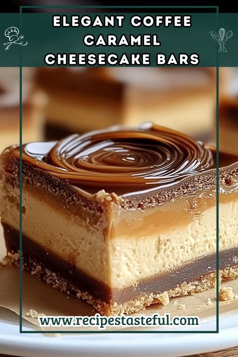 These luxurious cheesecake bars combine rich coffee and caramel flavors for a decadent treat, making them the perfect dessert for special occasions or a delightful finish to any meal. Caramel Cheesecake Bars, Treat Making, Coffee Caramel, Caramel Cheesecake, Caramel Coffee, Quick Weeknight Meals, Caramel Flavoring, Brownie Bar, Cheesecake Bars