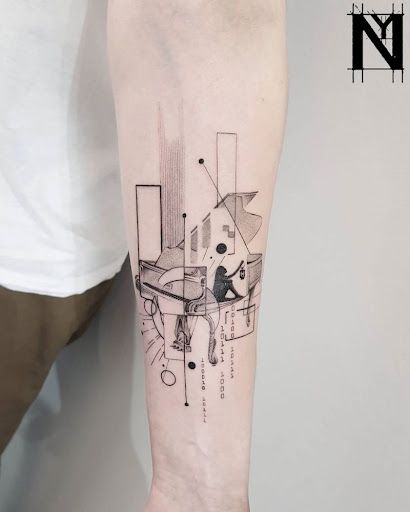 Rick Tattoo, Geometric Tattoo Leg, Piano Tattoo, Stippling Tattoo, New Tattoo Styles, Music Tattoo Ideas, Memento Mori Tattoo, Geometric Tattoo Sleeve Designs, Mangas Tattoo