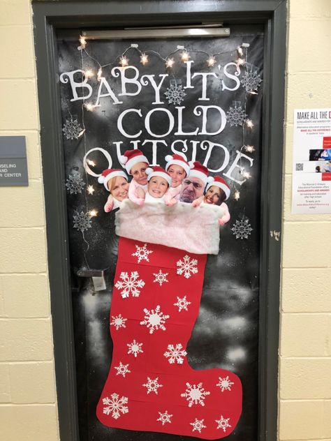 December Daycare Door, Winter Holidays Classroom Door, Door Christmas Decorations Contest, Classroom Decor Door Christmas, Infant Door Decorations Classroom Christmas, Decorated Doors For Christmas At Work, Christmas Door Toddler Room, Baby Its Cold Outside Door Decorating, Christmas Bulletin Boards For Daycare Classroom Door