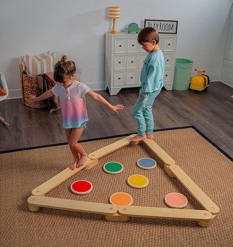 ❤️PLAY MULTIPLE WAYS - Kids can play this balance beam for kids with their imagination. Benefits for children are: Physical Development, Hand Eye Coordination, Sensory Processing, Motor Skills, Muscle Growth, Balance Control, Posture and a lot more… ❤️ EACH SET HAS 4 BEAMS WITH 5 CONNECTORS ❤️ENCOURAGES CREATIVITY ❤️TEST YOUR BALANCE - Show off your balancing skills while jumping from stone to stone and create a new obstacle playground every day. Kids Obstacle Course, Kids Gymnastics, Small Theatre, Balance Beam, Active Play, Play Gym, Balance Board, Physical Development, Gross Motor