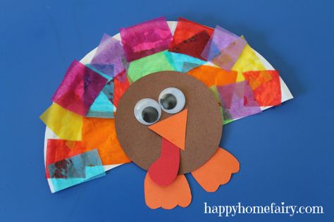 Easy tissue paper turkey made with materials you probably already have on hand. Turkey Crafts Kids, Thanksgiving Crafts For Toddlers, Happy Home Fairy, November Crafts, Turkey Crafts, Thanksgiving Preschool, Thanksgiving Art, Turkey Craft, Thanksgiving Crafts For Kids