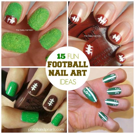 15 Fun Football Nail Art Ideas. Just in time for the big game! Super Bowl Nails, Nfl Nails, Football Nail Designs, Football Nail Art, Football Nails, About Football, Nail Designs Tutorial, Nail Art Ideas, Cool Nail Designs