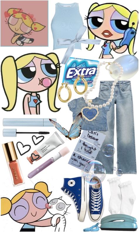 Diy Bubbles Costume Powerpuff, Bubbles Powerpuff Outfit Ideas, Bubbles Inspired Outfit, Bubbles Outfit, Bubbles Halloween Costume Powerpuff, Bubbles Outfit Powerpuff, Powerpuff Girls Aesthetic Costume, Bubbles Powerpuff Girls Aesthetic Outfit, Bubbles Halloween Costume