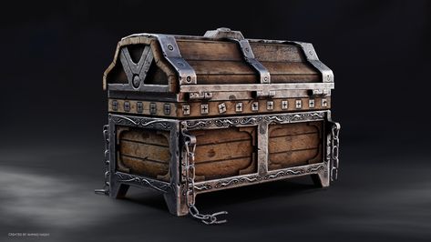 Medieval Chest, Wood Props, Steampunk Furniture, Treasure Chests, Ship Design, Art Landscapes, Fantasy Art Landscapes, Treasure Chest, Game Assets