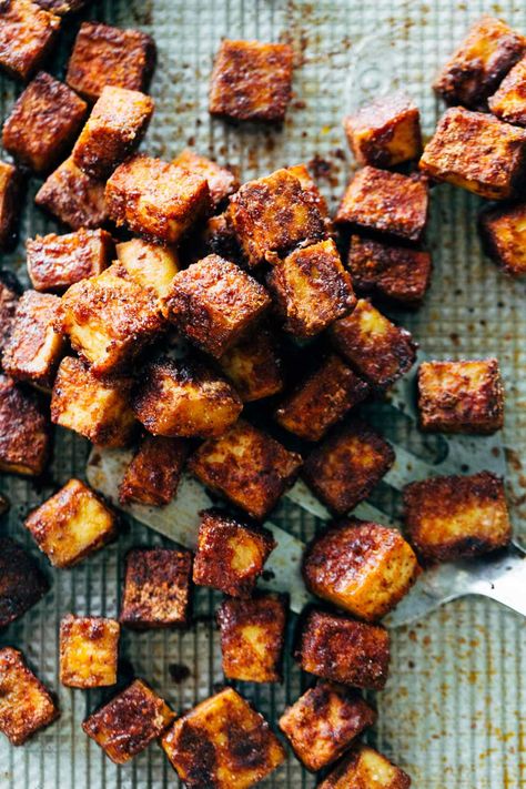 Sheet Pan BBQ Tofu! BBQ-spice-crusted baked tofu that's made in a snap. Serve it in bowls, add it to salads, or eat it straight off the pan! YUM. #vegan #tofu #mealprep | pinchofyum.com Shrimp Fajita Recipe, Spicy Coleslaw, How To Make Bbq, Bbq Tofu, Juicy Shrimp, Fajita Recipe, Baked Tofu, Coleslaw Mix, Vegan Meal Prep