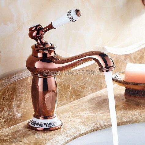 Rose Gold Color Brass Luxury Bathroom Basin Faucet / Single Hole Deck Mounted Ceramic Handle Vessel Sink Mixer Taps Wnf502 Copper Bathroom Fixtures, Copper Bathroom Faucet, Copper Bathroom, Basin Sink Bathroom, Sink Mixer Taps, Brass Bathroom, Brass Faucet, Basin Sink, Bathroom Sink Vanity