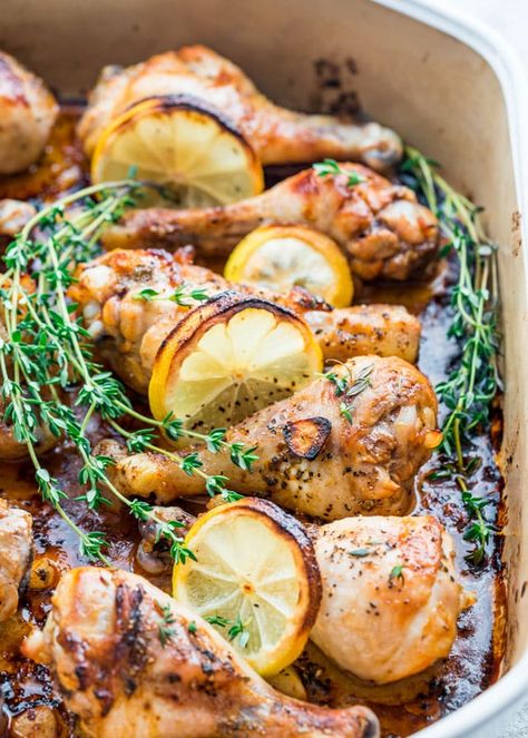 Lemon Garlic Roasted Chicken Legs.  ("Jo Cooks.") Garlic Roasted Chicken, Roasted Chicken Legs, Chicken Leg Recipes, Roasted Garlic Chicken, Jo Cooks, Oven Chicken Recipes, Chicken Recipes Video, Lemon Garlic Chicken, Roasted Chicken Breast