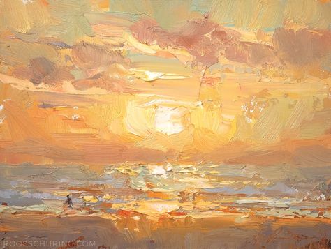 This is 82. SSU14-2023 Seascape Hazy Warm Sunset 20x25 cm | 8x10" - 250.- Oils/Panel | Roos Schuring, available at www.roosschuring.com/daily Find the scene, text, video, and palette in the latest blog post​ #pleinair #enpleinair #paintingthesun #sunsetpainting #sunsetatthebeach #paintingsun #seascapepainting Sunrise Abstract Painting, Roos Schuring, Scene Pictures, Seascape Artists, Text Video, Sunrise Aesthetic, Warm Sunset, Art Major, Outdoor Paint