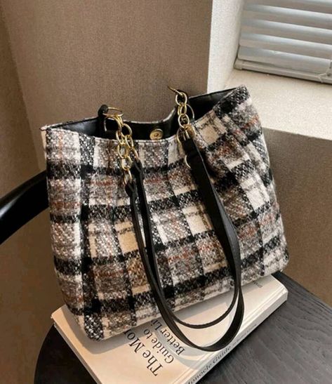 Winter Handbags, Plaid Purse, Plaid Tote Bag, Tweed Bag, Shoulder Tote Bag, Large Bag, Womens Tote, Shoulder Tote, Plaid Pattern