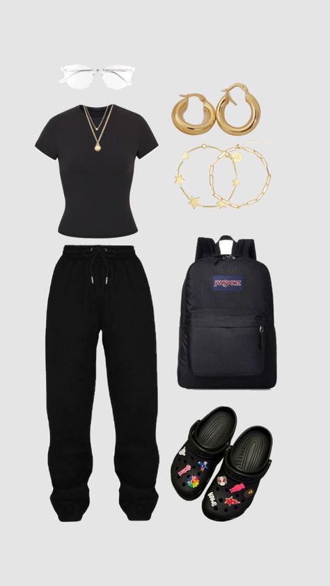 Chill school fit #schooloutfit #comfy #blackfit Cute Easy Outfits For School, Teen Swag Outfits, Cute Nike Outfits, Outfits For School, School Fit, Shoes Outfit Fashion, Casual Preppy Outfits, Trendy Outfits For Teens, Cute Lazy Outfits