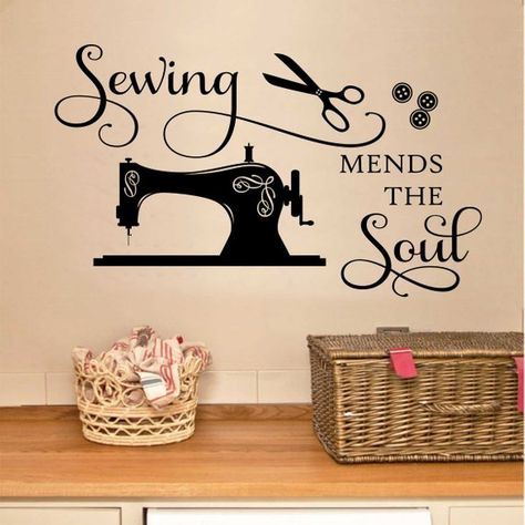 Sewing Mends the Soul Decal, Seamstress Wall Quote, Sewing Machine Decal, Craft Room Decor, Vinyl Wall Lettering, Vinyl Wall Decals Vinyl Wall Lettering, Wall Lettering, Sewing Room, The Soul, Vinyl Wall, Wall Decal, Sewing Machine, Craft Room, Vinyl