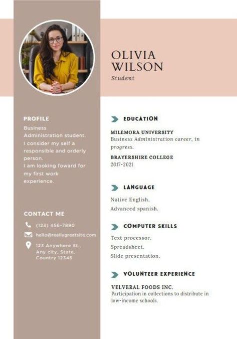 Resume For Student Resume Template For Students, Attractive Resume For Fresher, Graphic Design Student Resume, Resume Ideas For Students, Resume For Students, Cv Pattern, Cv Template Student, Student Cv, Resume Design Ideas