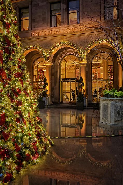 New York Palace Hotel, Lotte New York Palace, Christmas Artwork, Midtown Manhattan, Classic Image, Palace Hotel, Christmas Wall Art, Christmas Wall, Christmas Designs