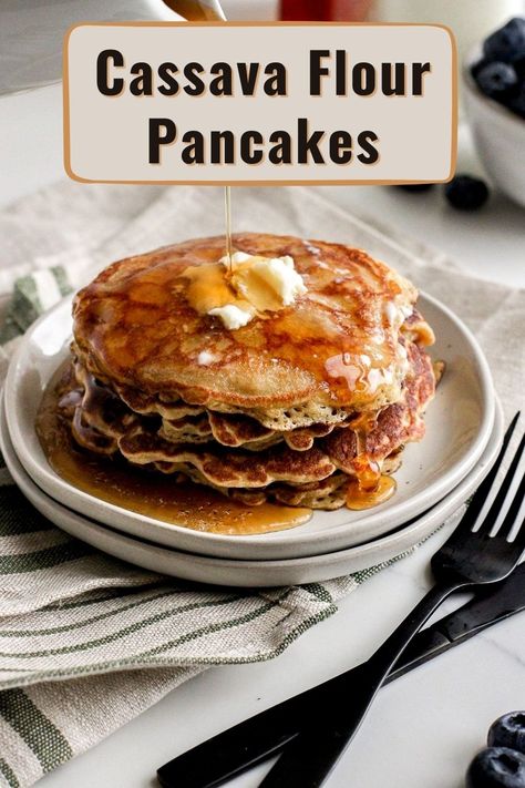 These are the BEST grain-free pancakes! This easy cassava flour pancake recipe is made with only a few ingredients, and makes light, fluffy pancakes every time! | Pancake recipe | Fluffy pancakes | grainfreetable.com Pancake Recipe Fluffy, Cassava Flour Pancakes, Light Fluffy Pancakes, Grain Free Pancakes, Gluten Free Mac And Cheese, Light And Fluffy Pancakes, Freeze Pancakes, How To Cook Pancakes, Fluffy Pancake Recipe