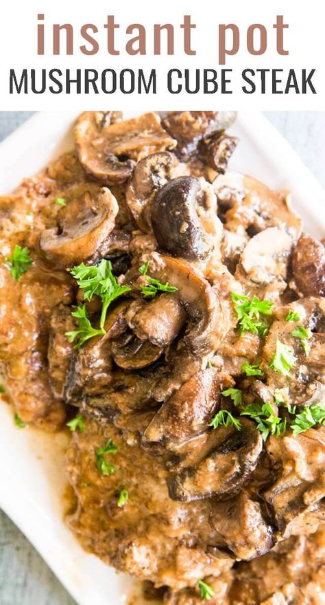 Are you looking for a quick and delicious dinner? You will love this Instant Pot Cube Steak recipe! With tender cube steak and a creamy sauce, this is a weeknight dinner everyone will enjoy. via @tastesoflizzyt Instant Pot Cube Steak Cream Of Mushroom, Instant Pot Cubed Steak And Gravy Easy, Insta Pot Cubed Steak Recipes, Swiss Steak With Cube Steak, Instant Pot Minute Steak, Swiss Steak Recipes Instant Pot, Cube Steak Recipes Instant Pot, Instant Pot Cube Steak, Instant Pot Swiss Steak